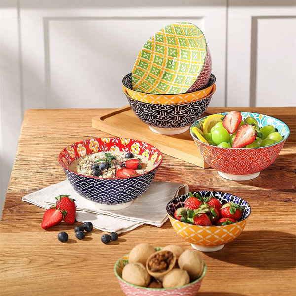 Bungalow Rose Ceramic Cereal Bowls, 23 Oz Colorful Soup Bowls, Deep